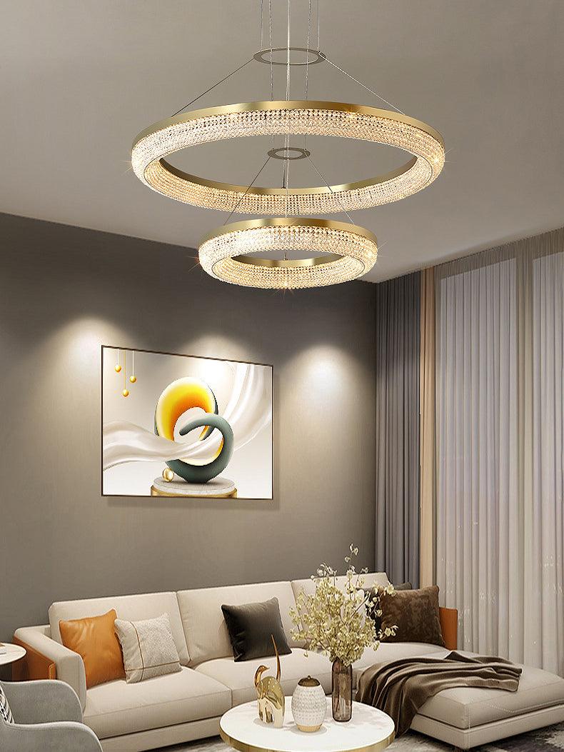 Lustra Chandelier Rond en Anneau Cristal Doré LED - Neutralighting