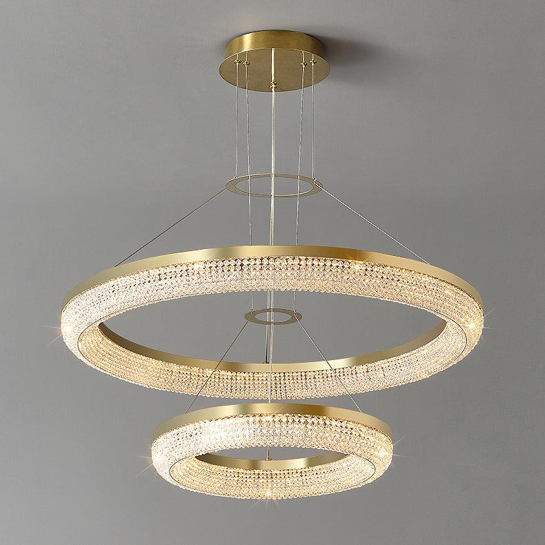 Lustra Chandelier Rond en Anneau Cristal Doré LED - Neutralighting