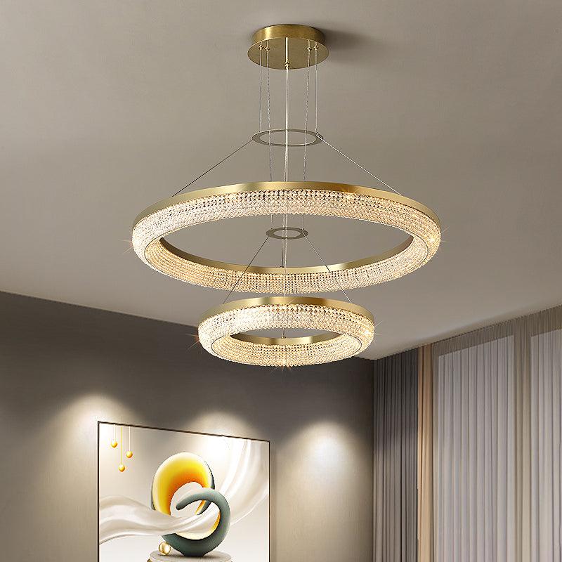 Lustra Chandelier Rond en Anneau Cristal Doré LED - Neutralighting