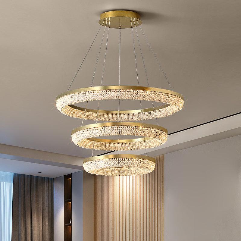 Lustra Chandelier Rond en Anneau Cristal Doré LED - Neutralighting