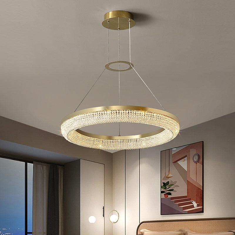 Lustra Chandelier Rond en Anneau Cristal Doré LED - Neutralighting