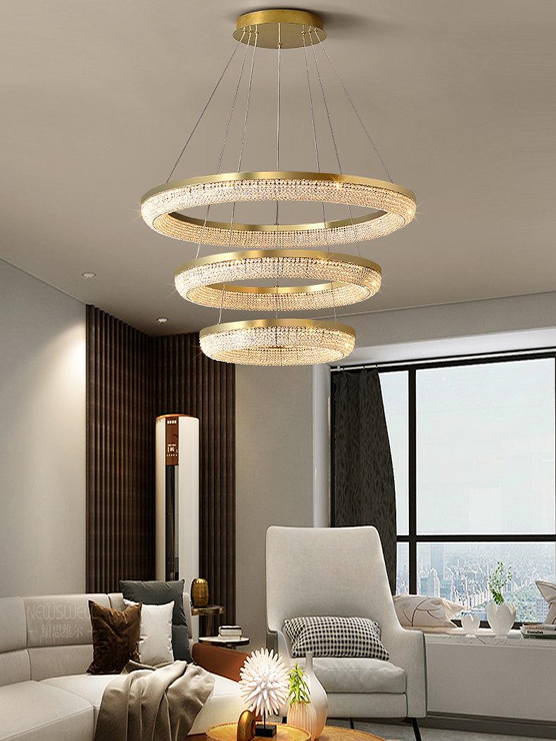 Lustra Chandelier Rond en Anneau Cristal Doré LED - Neutralighting