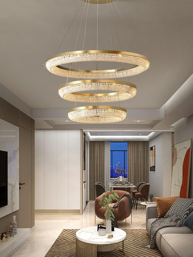 Lustra Chandelier Rond en Anneau Cristal Doré LED - Neutralighting