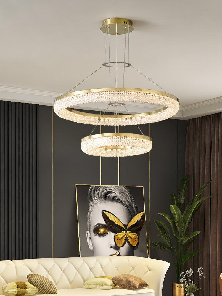 Lustra Chandelier Rond en Anneau Cristal Doré LED - Neutralighting