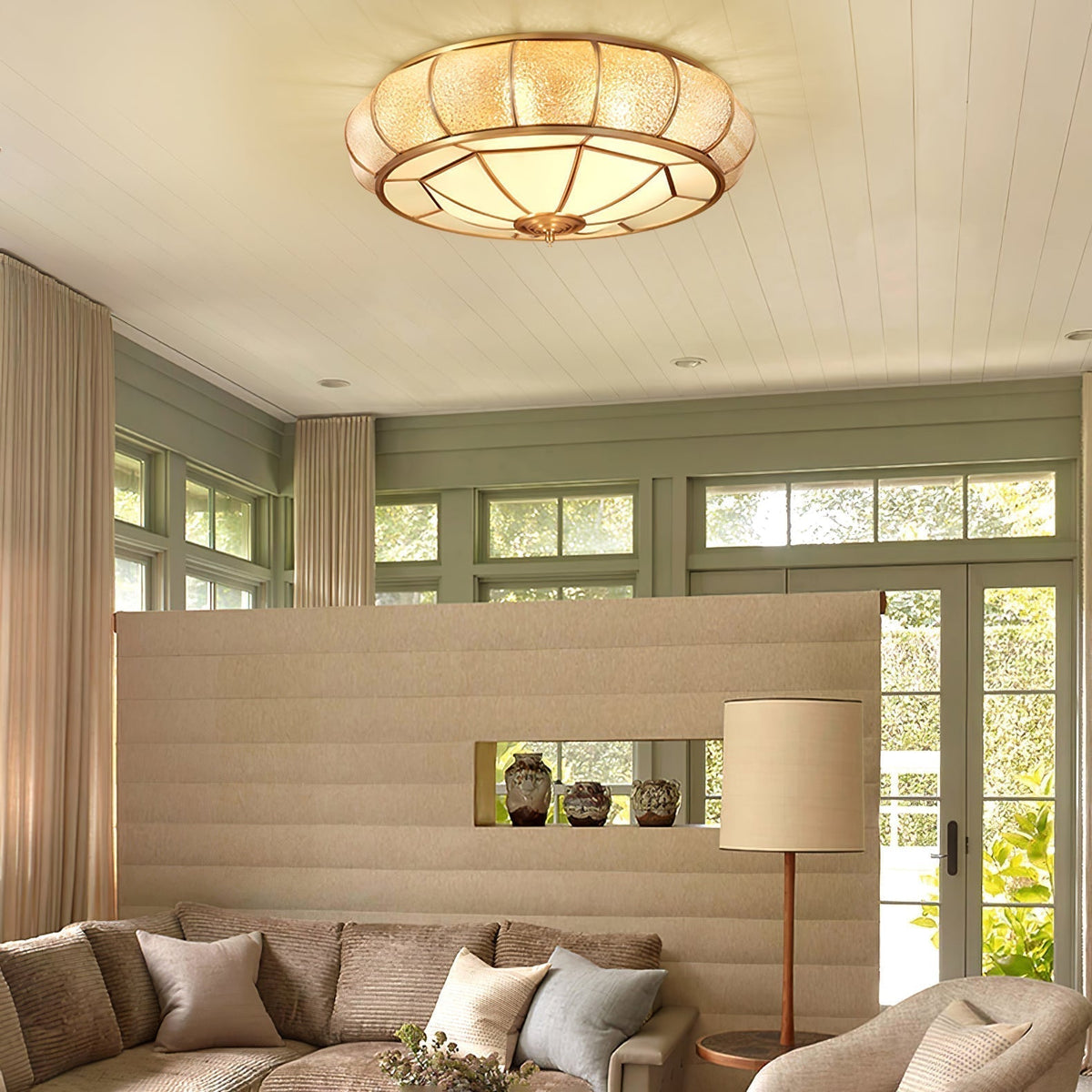 Zothaus Traditional Round Textured Glass Ceiling Light - Neutralighting