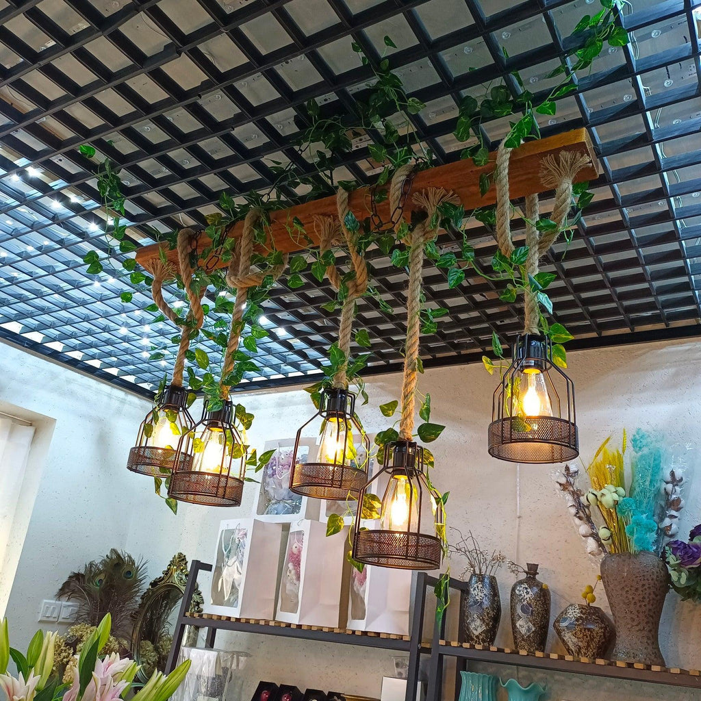 Lustra Chandelier Rustique Poutre Corde Cage Confortable - Neutralighting