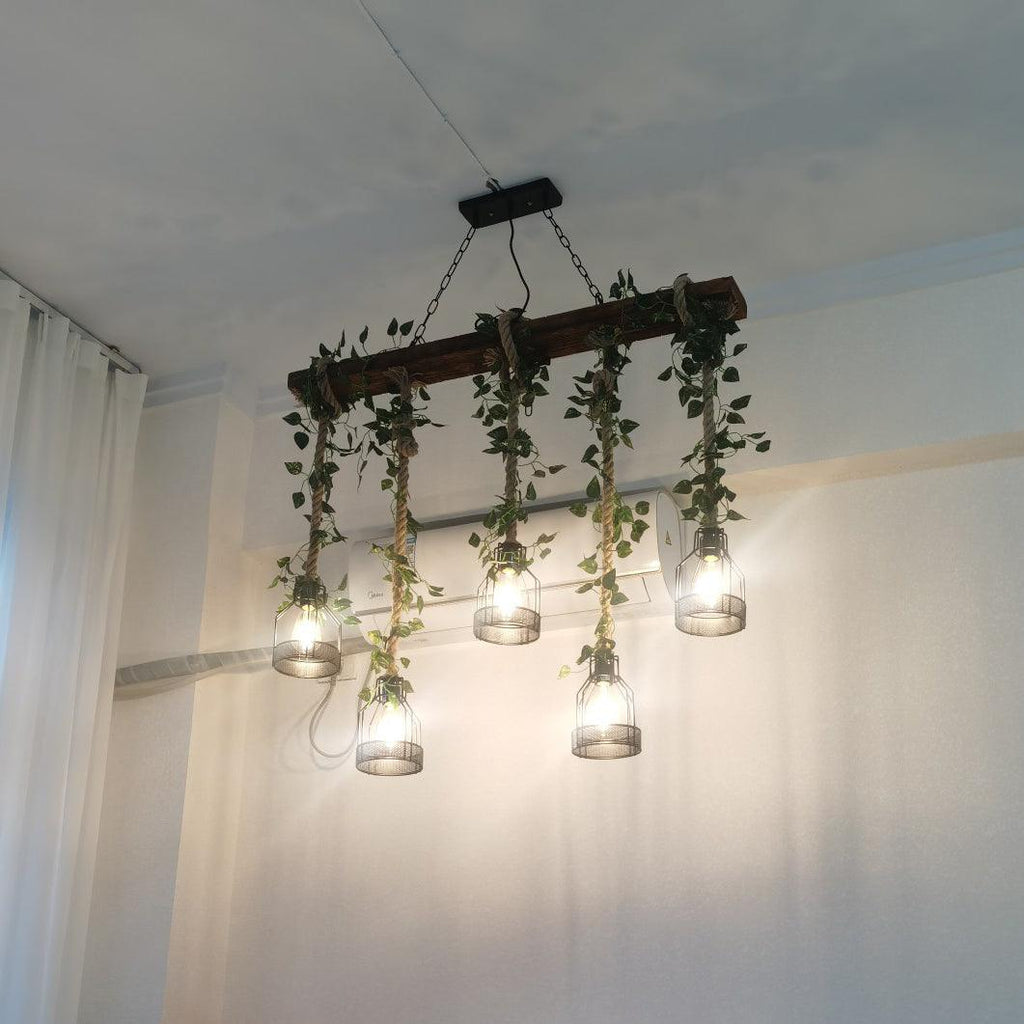 Lustra Chandelier Rustique Poutre Corde Cage Confortable - Neutralighting