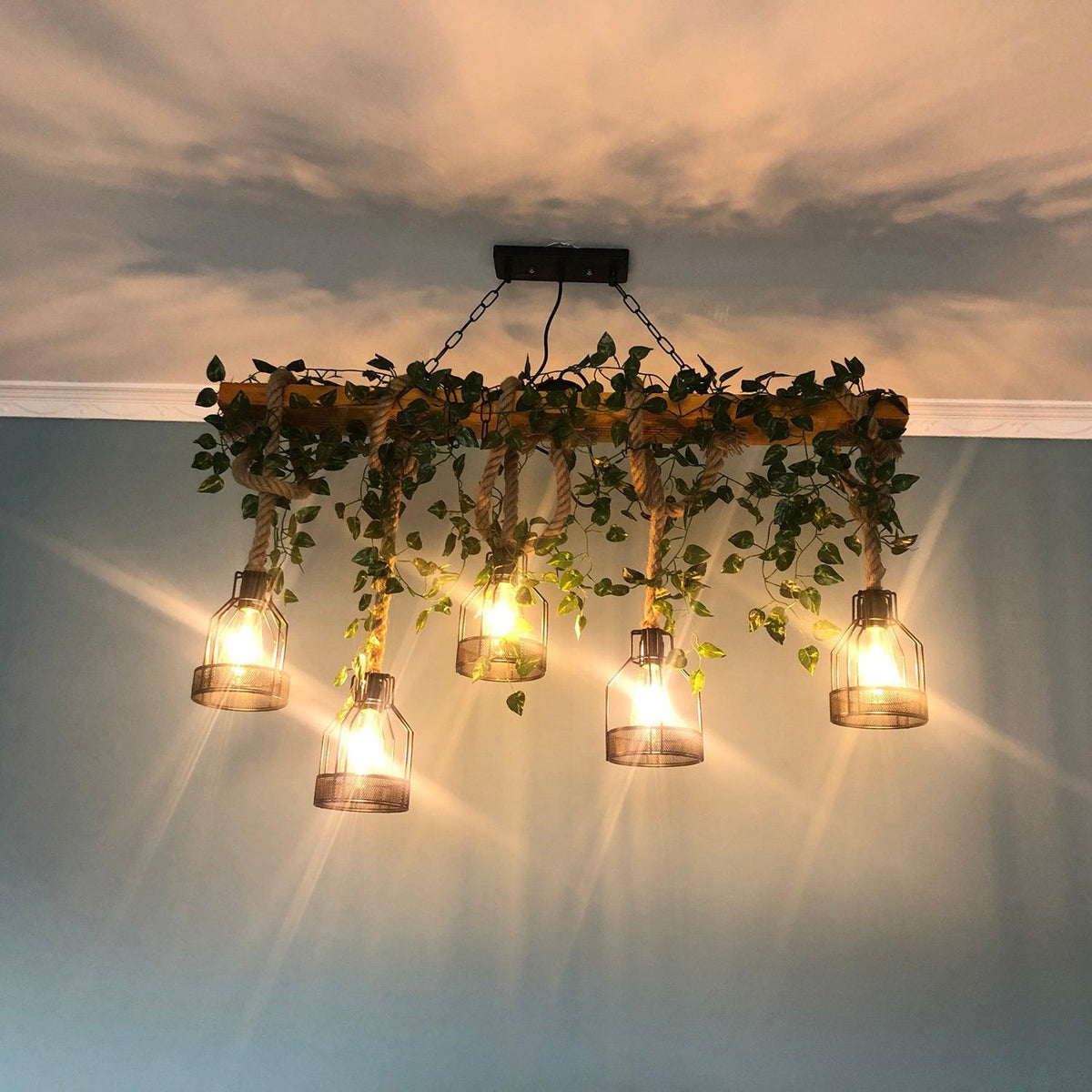 Lustra Chandelier Rustique Poutre Corde Cage Confortable - Neutralighting