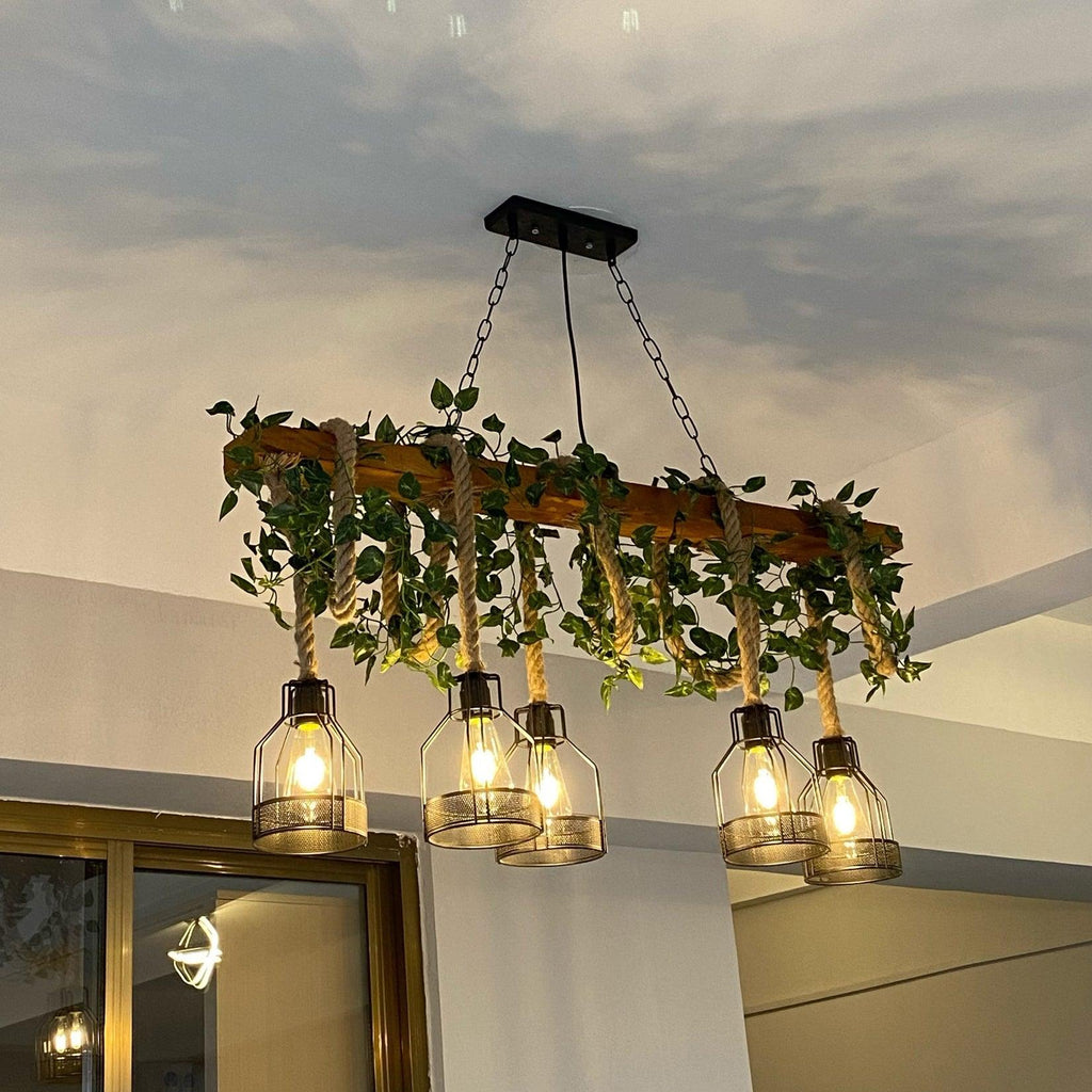 Lustra Chandelier Rustique Poutre Corde Cage Confortable - Neutralighting