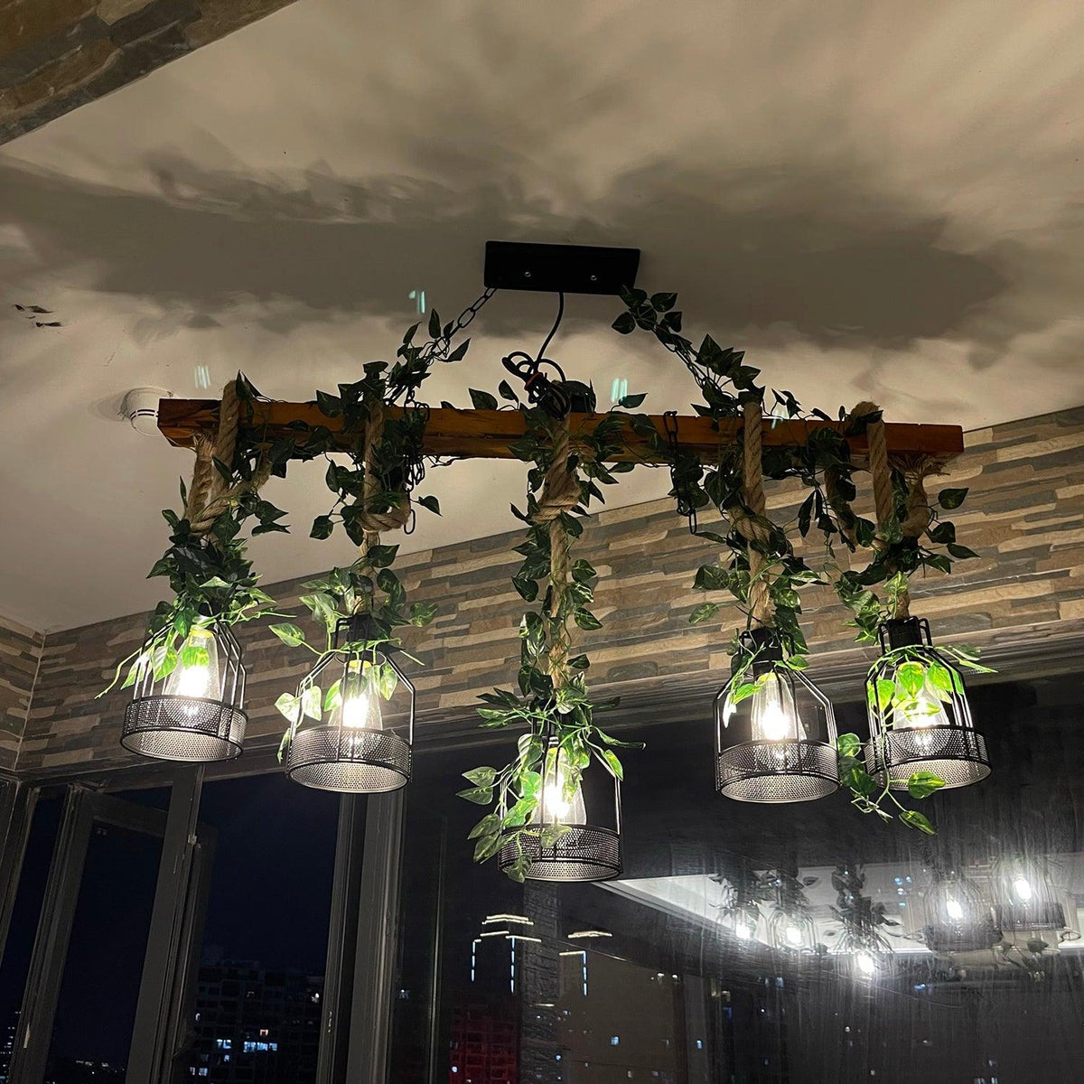 Lustra Chandelier Rustique Poutre Corde Cage Confortable - Neutralighting