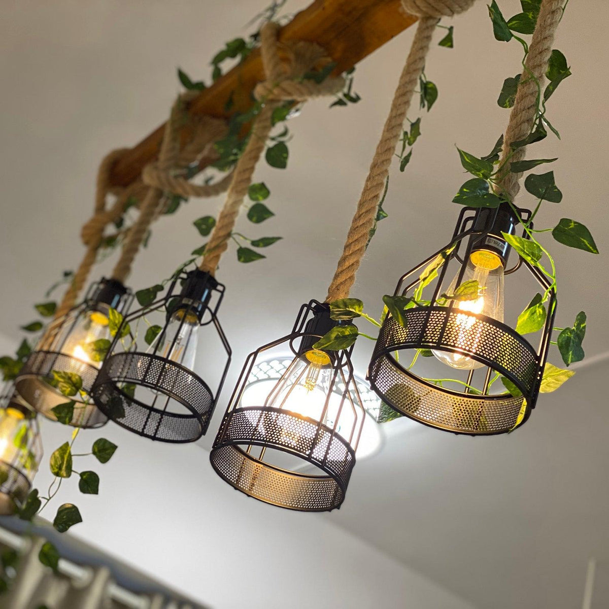 Lustra Chandelier Rustique Poutre Corde Cage Confortable - Neutralighting