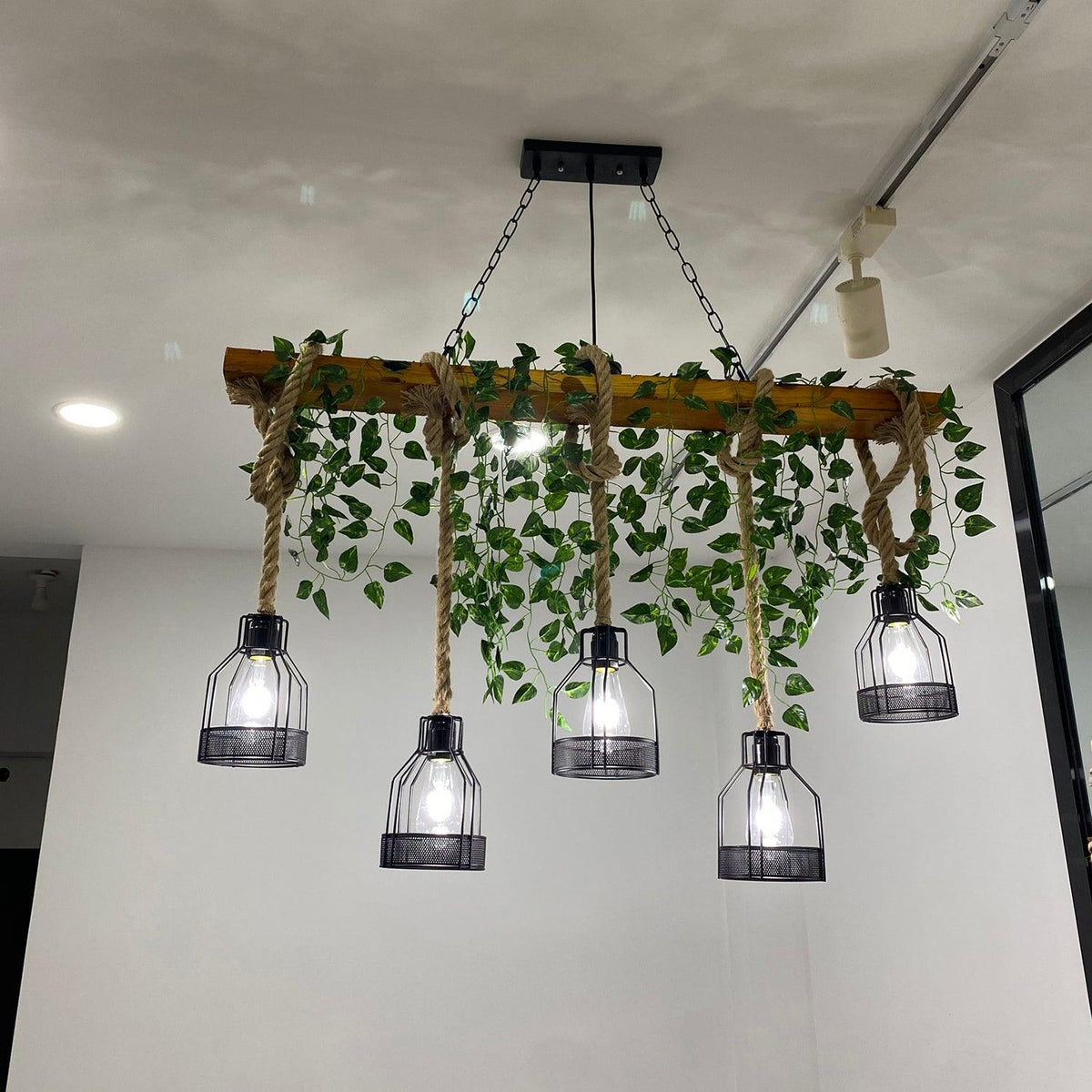 Lustra Chandelier Rustique Poutre Corde Cage Confortable - Neutralighting