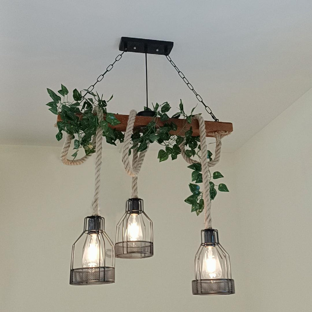 Lustra Chandelier Rustique Poutre Corde Cage Confortable - Neutralighting
