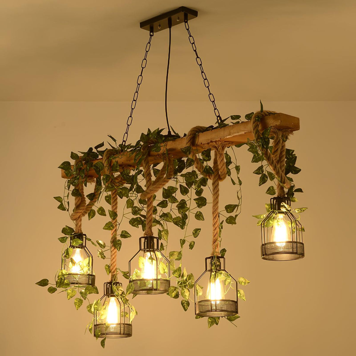 Lustra Chandelier Rustique Poutre Corde Cage Confortable - Neutralighting