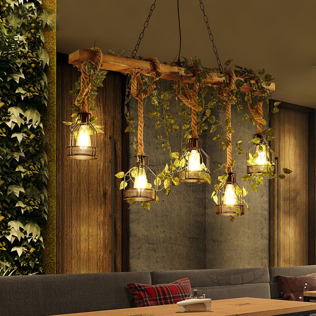 Lustra Chandelier Rustique Poutre Corde Cage Confortable - Neutralighting