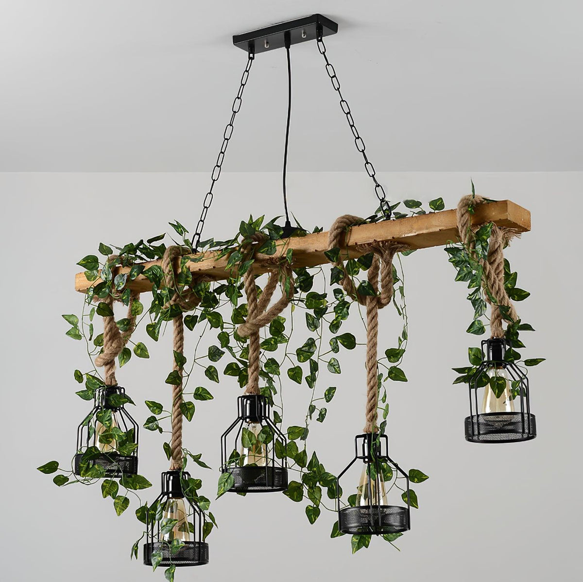 Lustra Chandelier Rustique Poutre Corde Cage Confortable - Neutralighting