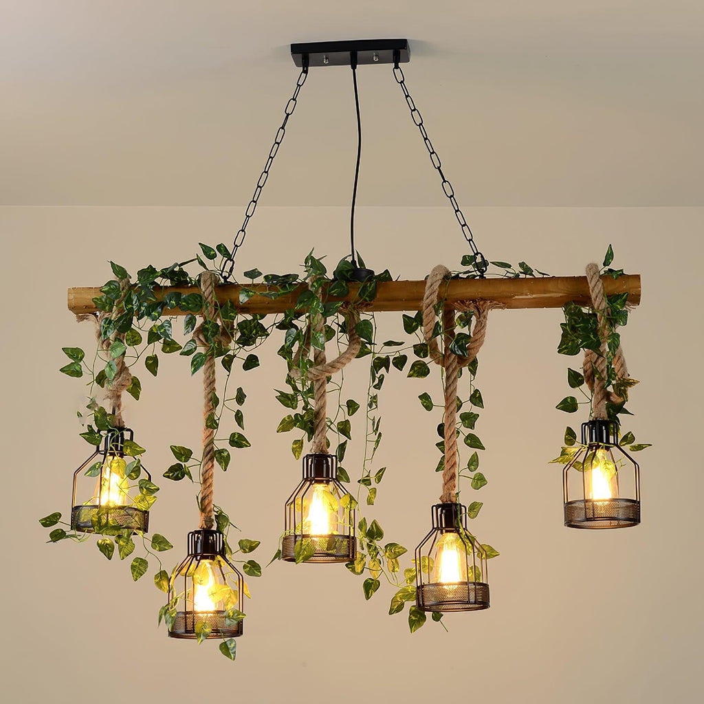 Lustra Chandelier Rustique Poutre Corde Cage Confortable - Neutralighting
