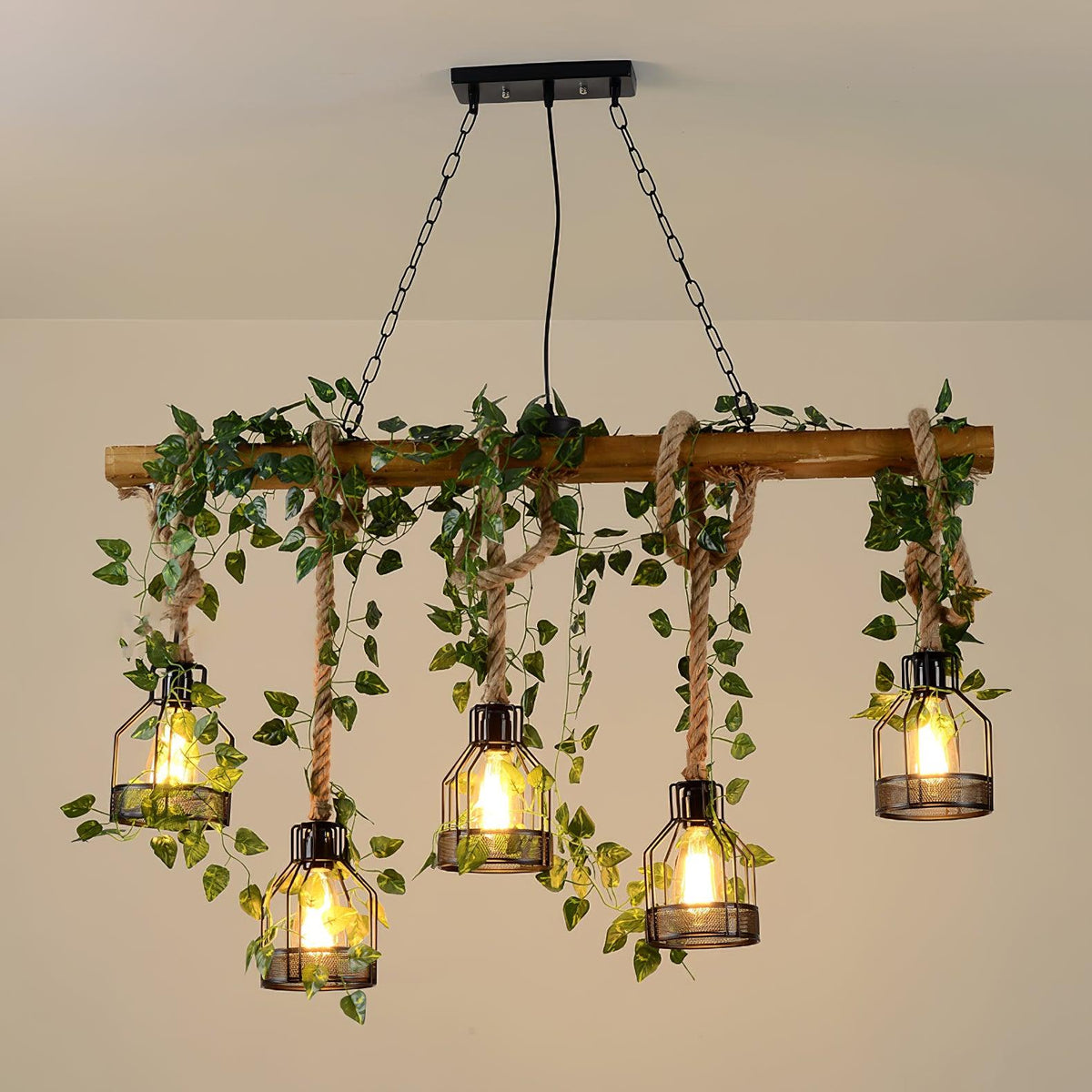 Lustra Chandelier Rustique Poutre Corde Cage Confortable - Neutralighting
