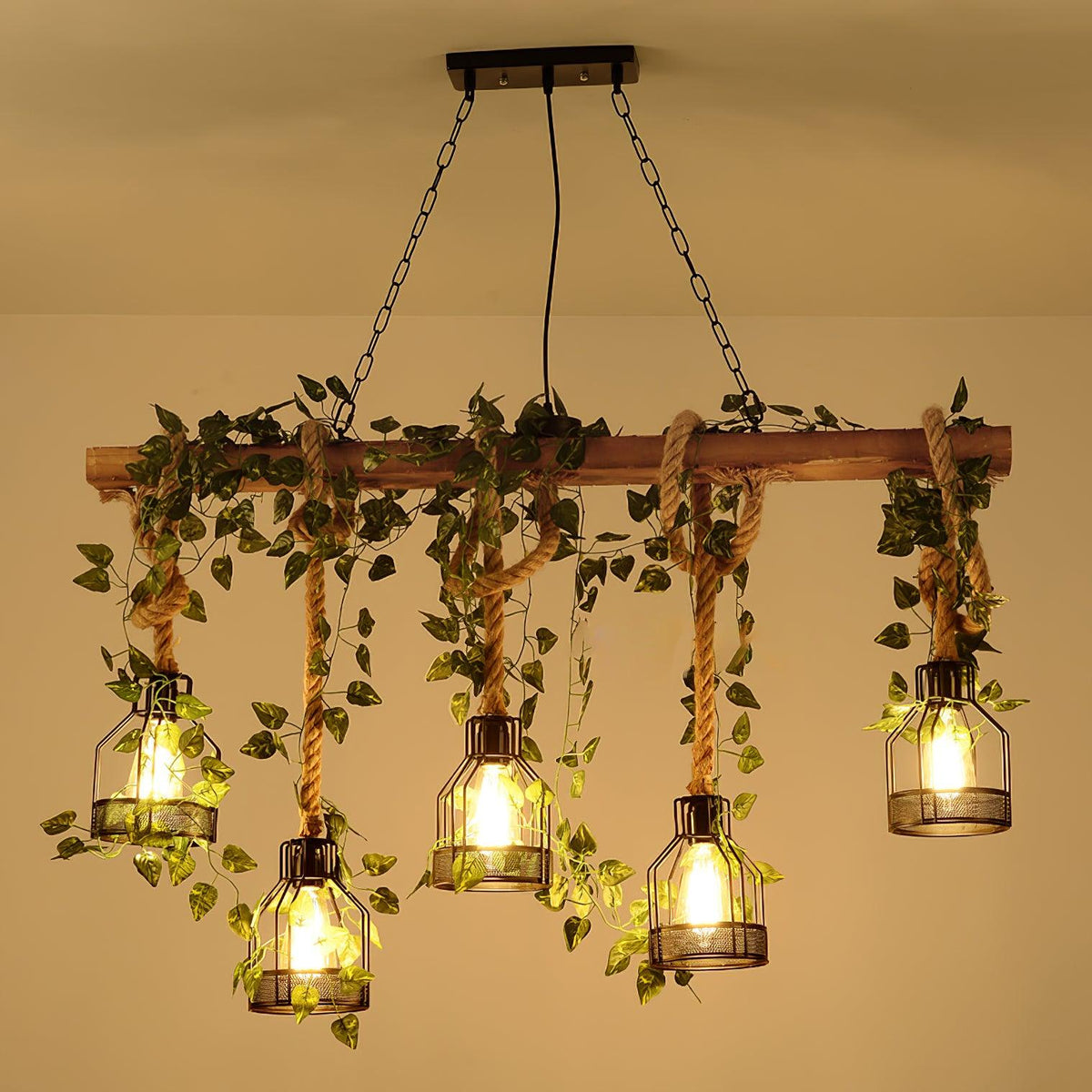 Lustra Chandelier Rustique Poutre Corde Cage Confortable - Neutralighting