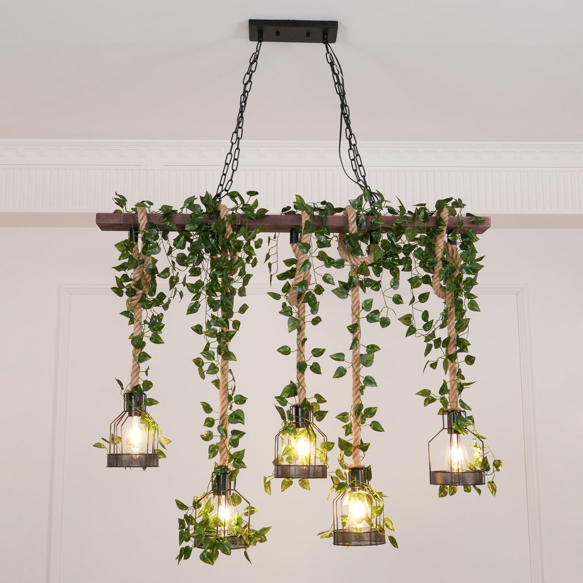 Lustra Chandelier Rustique Poutre Corde Cage Confortable - Neutralighting