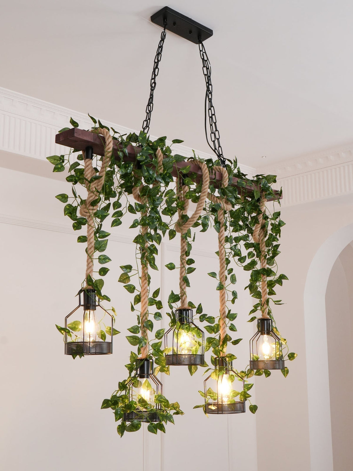 Lustra Chandelier Rustique Poutre Corde Cage Confortable - Neutralighting