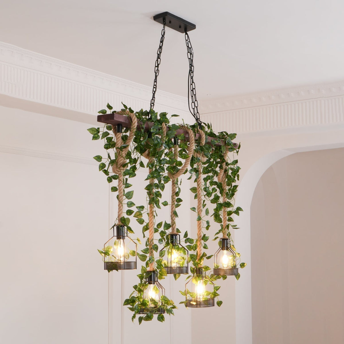 Lustra Chandelier Rustique Poutre Corde Cage Confortable - Neutralighting