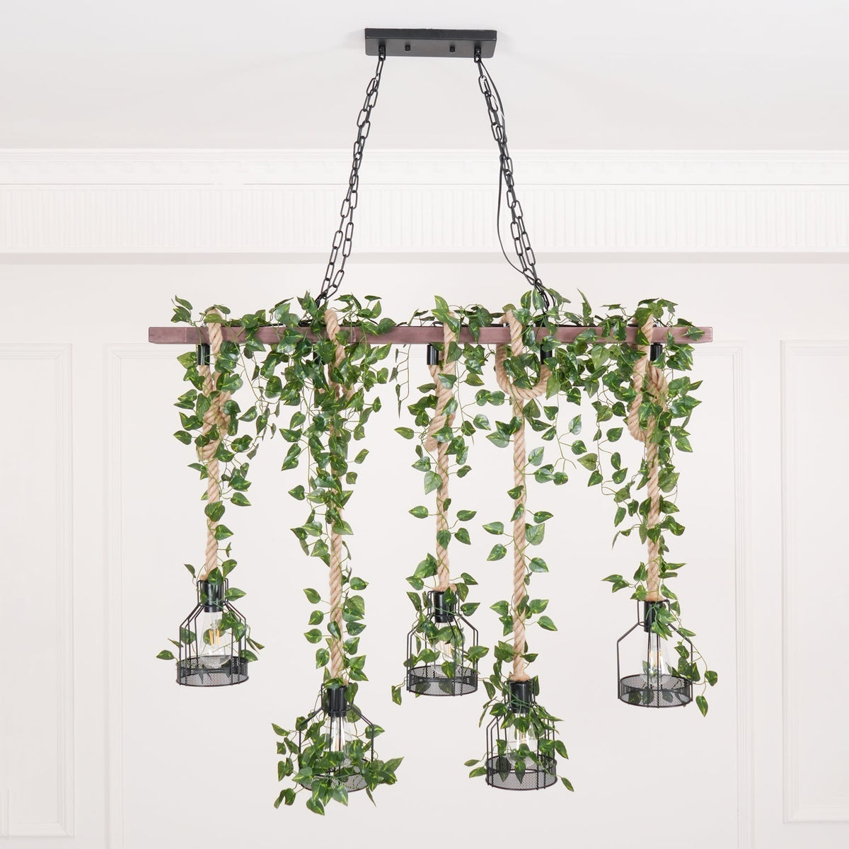 Lustra Chandelier Rustique Poutre Corde Cage Confortable - Neutralighting