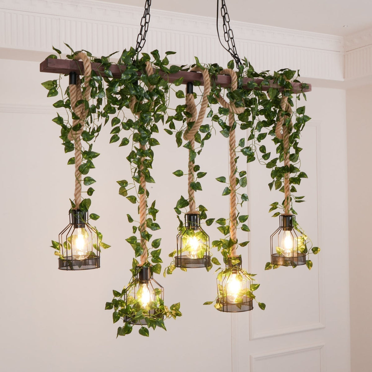 Lustra Chandelier Rustique Poutre Corde Cage Confortable - Neutralighting