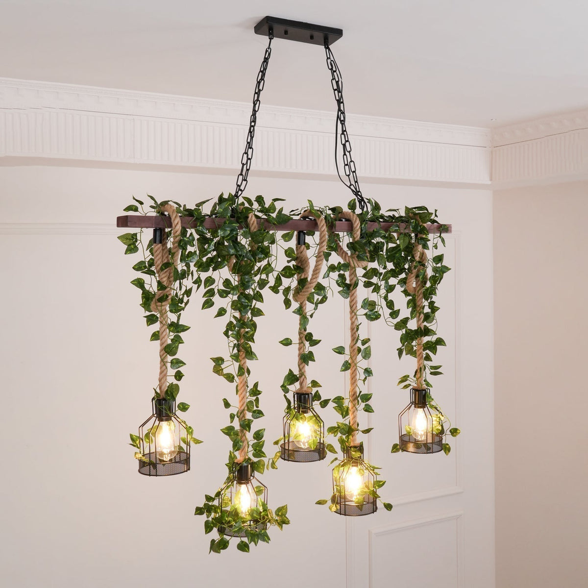 Lustra Chandelier Rustique Poutre Corde Cage Confortable - Neutralighting