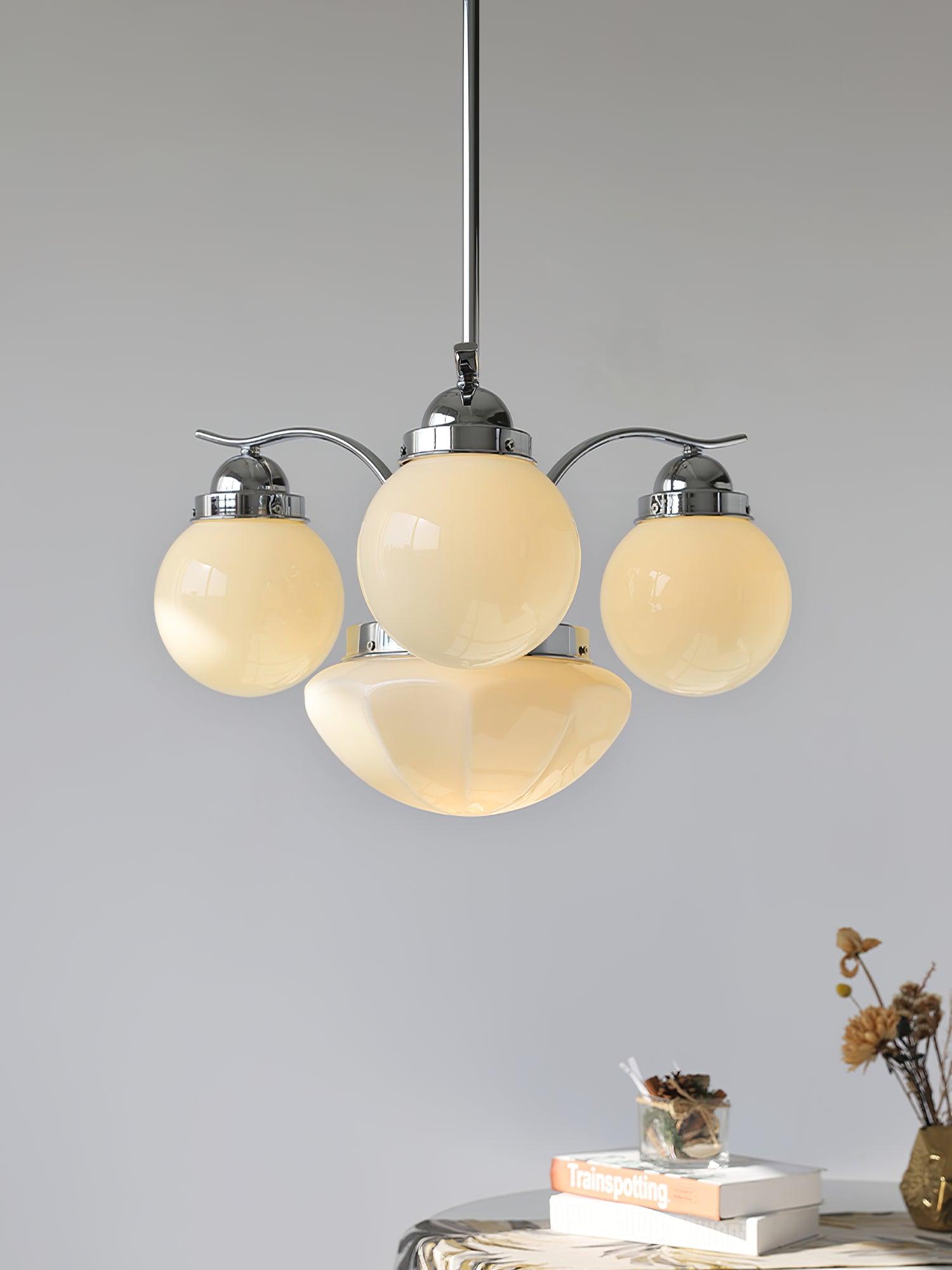 Lustra Chandelier Rétro Chic Globe en Verre Blanc - Neutralighting