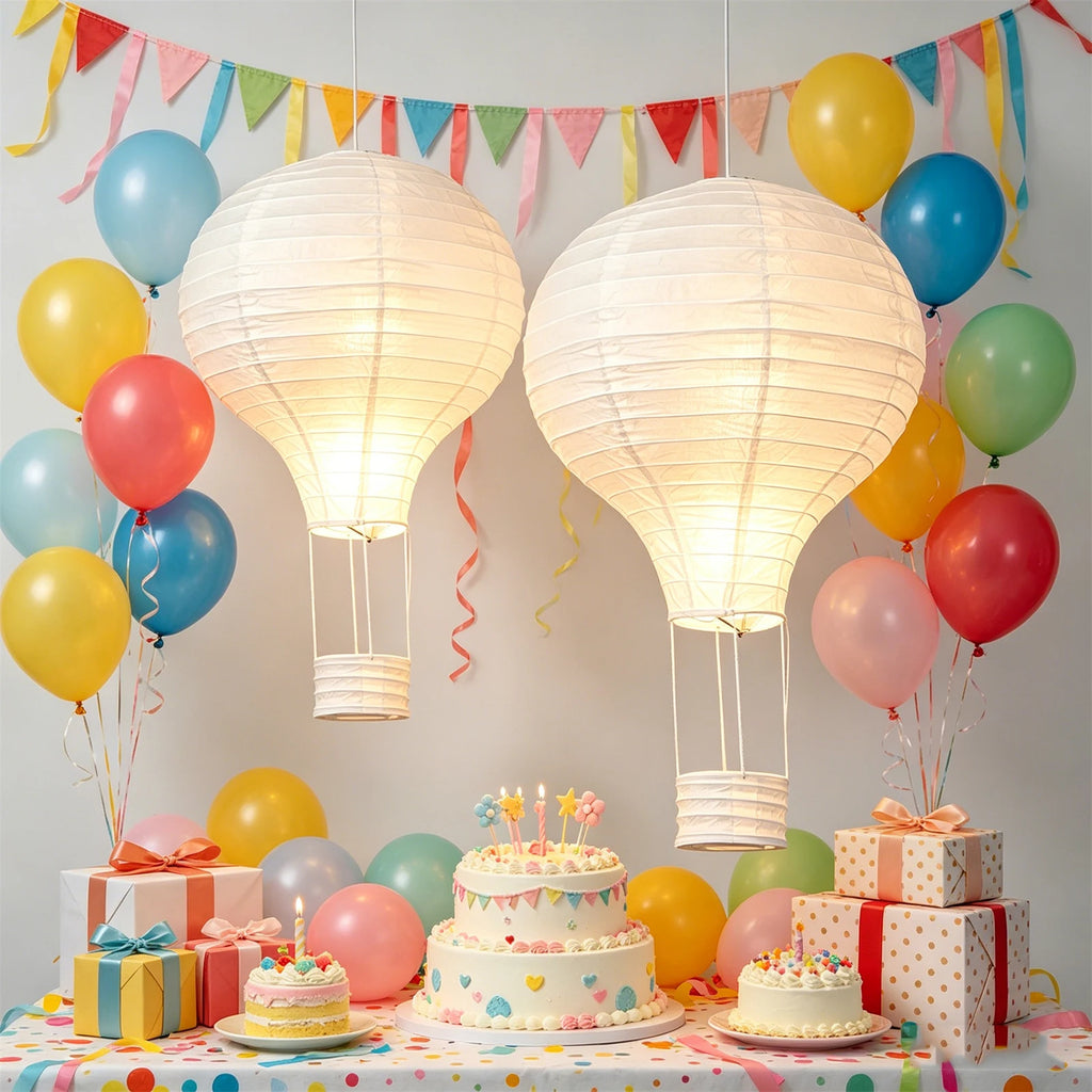 Abat-jour montgolfière en papier blanc de 40 cm pour chambre enfant, lot de 2 – Aéroline
