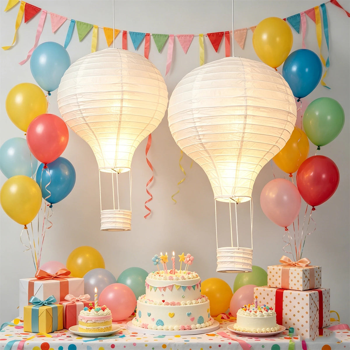 Abat-jour montgolfière en papier blanc de 40 cm pour chambre enfant, lot de 2 – Aéroline