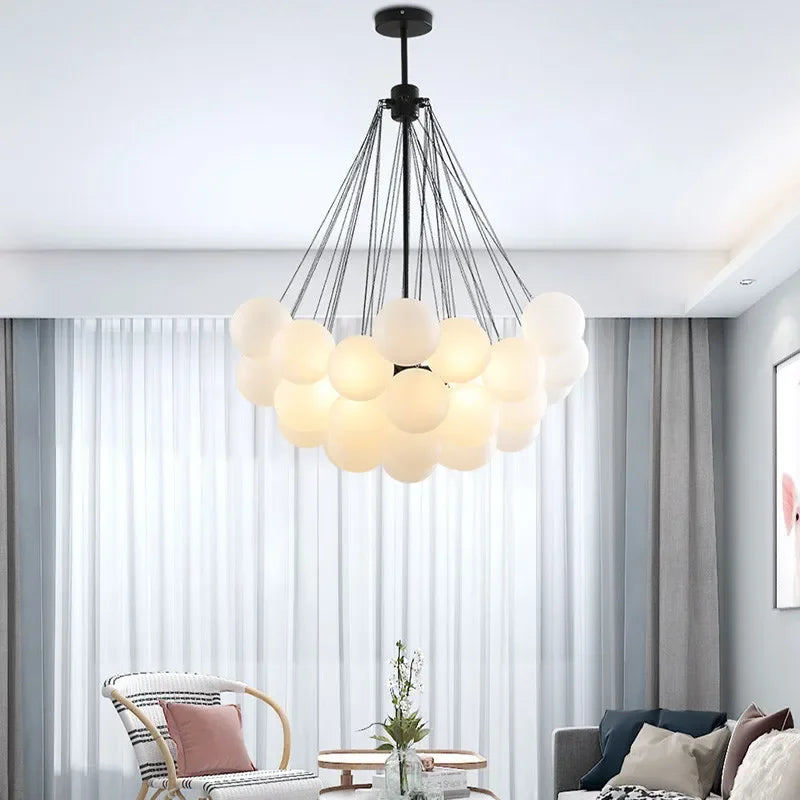 Suspension — Boules de verre blanches modernes suspension lumières pour salle à manger salon chambre cafés Hall décor à la maison lustres intérieur Lustre Luminaire
