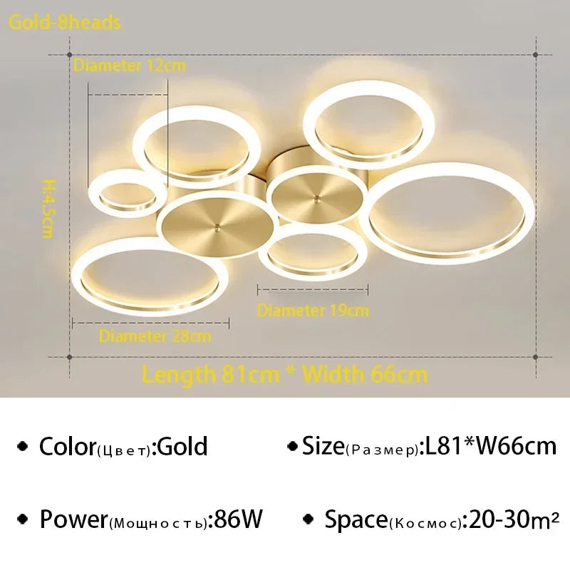 Plafonnier — Plafond moderne à LEDs lustre en aluminium Simple plafonnier pour salon chambre salle à manger cercle anneaux plafonnier doré