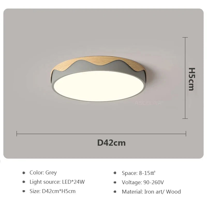 Plafonnier moderne à leds circulaire grain de bois éclairage décoratif Daphné Finesse - Matière Chaleureuse & Lignes Élégantes