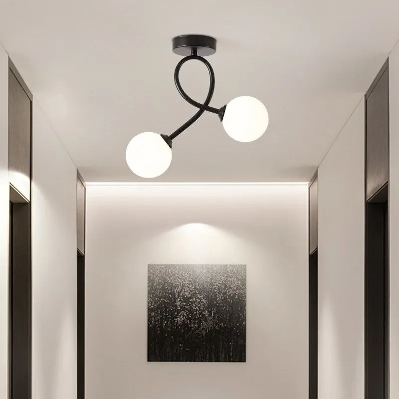 Plafonnier — En verre moderne minimaliste noir or 1/2 têtes éclairage intérieur pour couloir allée balcon entrée vestiaire luminaires