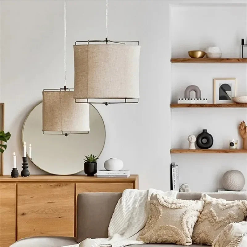 Suspension en coton et lin style wabi sabi fait main pour restaurants et hôtels – Néolys Aube