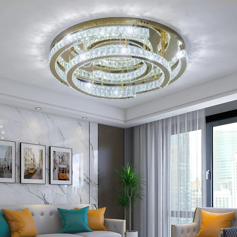 Plafonnier led moderne en cristal design réglable Manon Clarté - Jeux de Reflets & Présence Raffinée