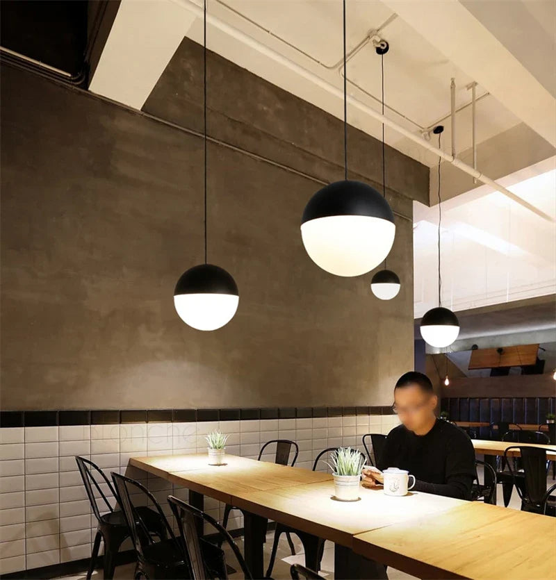 Suspension — Boule de verre nordique noir 15/20cm lampes LED suspendues luminaires de Loft pour cuisine salon chambre Lustre lumières