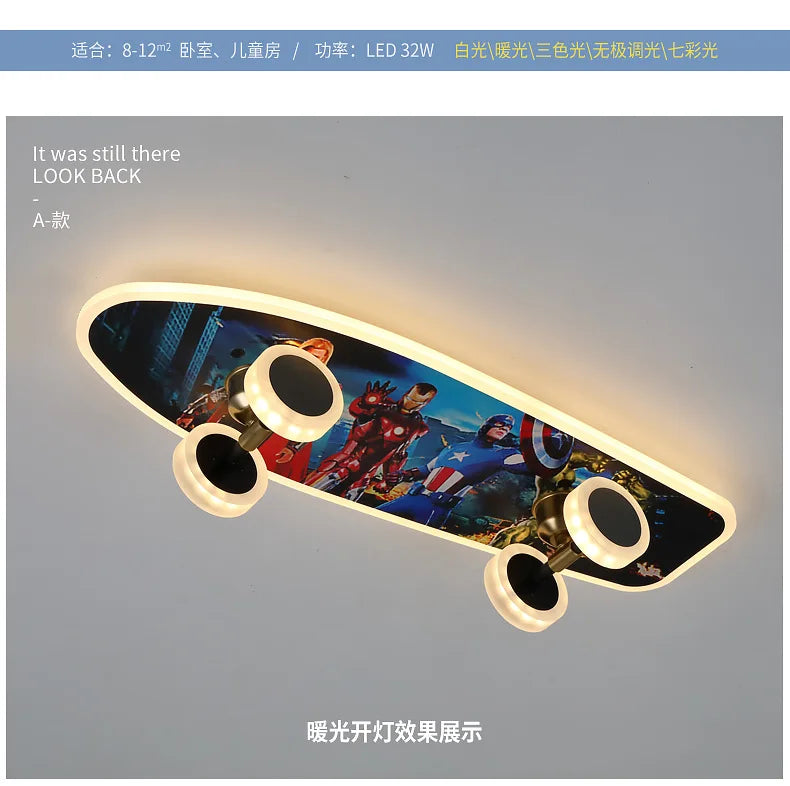 Plafonnier skateboard à intensité variable pour chambre enfant Elvire Arpège en Métal - Caractère & Élégance dans le Décor