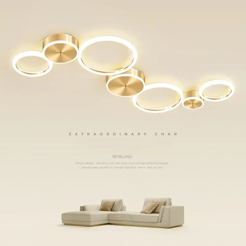 Plafonnier — Plafond moderne à LEDs lustre en aluminium Simple plafonnier pour salon chambre salle à manger cercle anneaux plafonnier doré