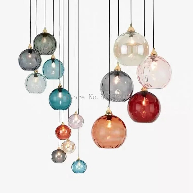Lustre — Boule de verre coloré nordique lampes suspendues moderne Grain d'eau Restaurant cuisine luminaire suspendu chambre lampe de chevet