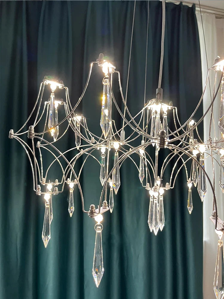 Lustre — Post-moderne cube de lumière en cristal acier inoxydable LED