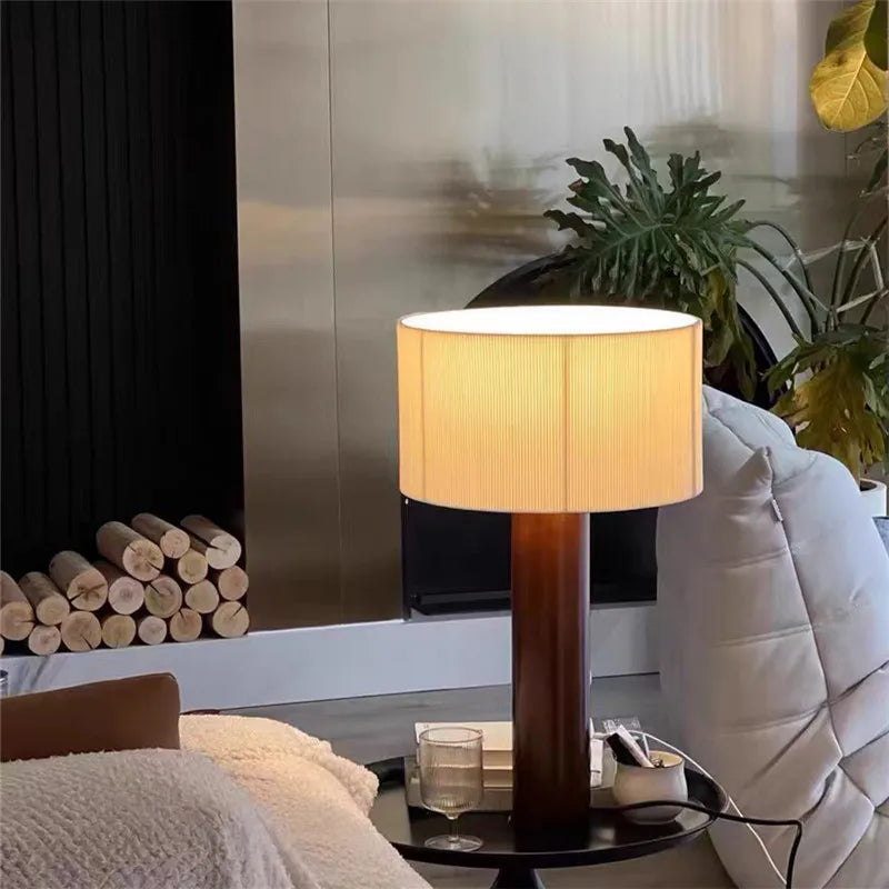 lampe à poser en bois massif style wabi sabi minimaliste décoratif