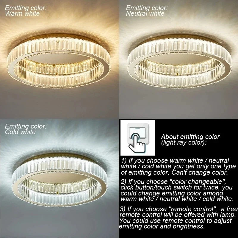 Plafonnier — LED ronde en cristal pour chambre à coucher salon Foyer salle à manger moderne luxe en acier inoxydable plafonnier en cristal