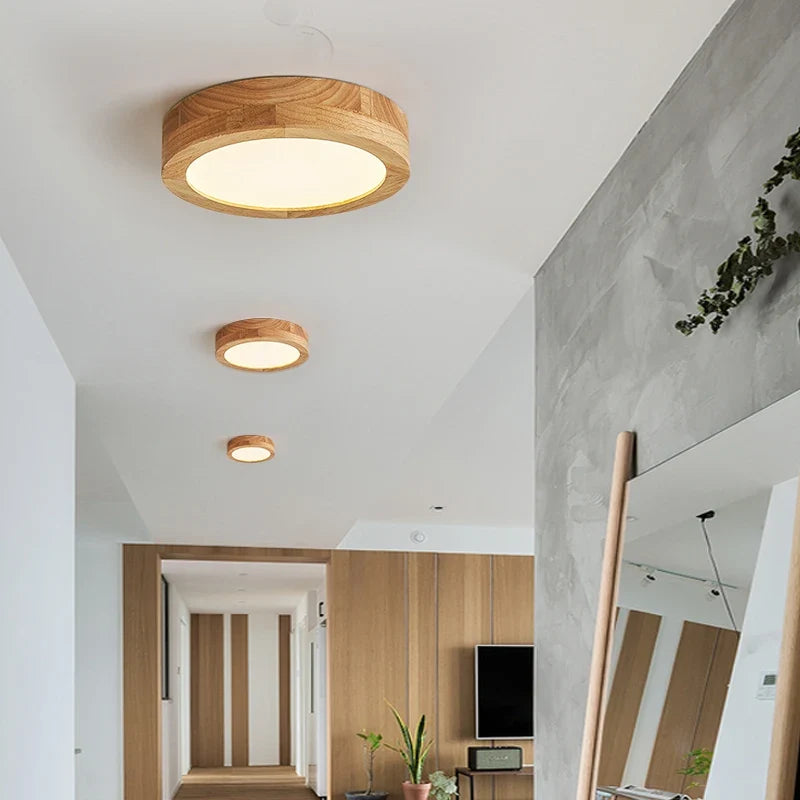 Plafonnier — LED rond simple en bois nordique lampen