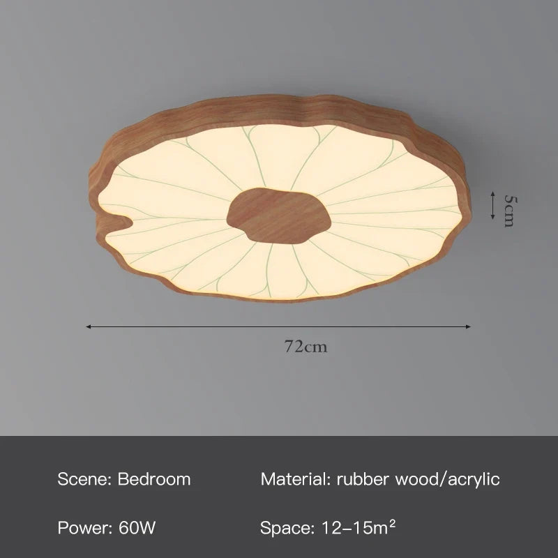 Plafonnier — Moderne design feuille lotus en bois avec lumière LED