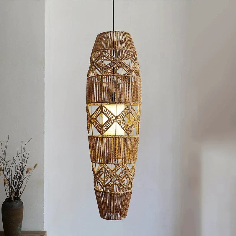 Lampadaire Vintage Pauline Brume en Corde de Chanvre et Rotin