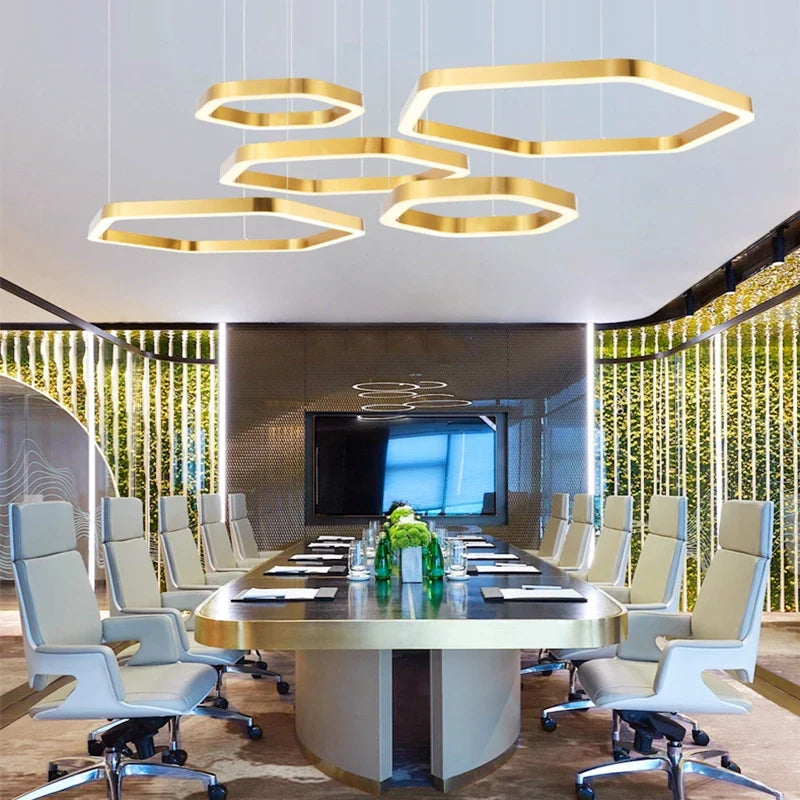 Suspension — Hexagone Design LED Lustre Moderne De Luxe En Acier Inoxydable Lampe Salon Suspension Luminaire Décor À La Maison Escalier Plafond Lustre