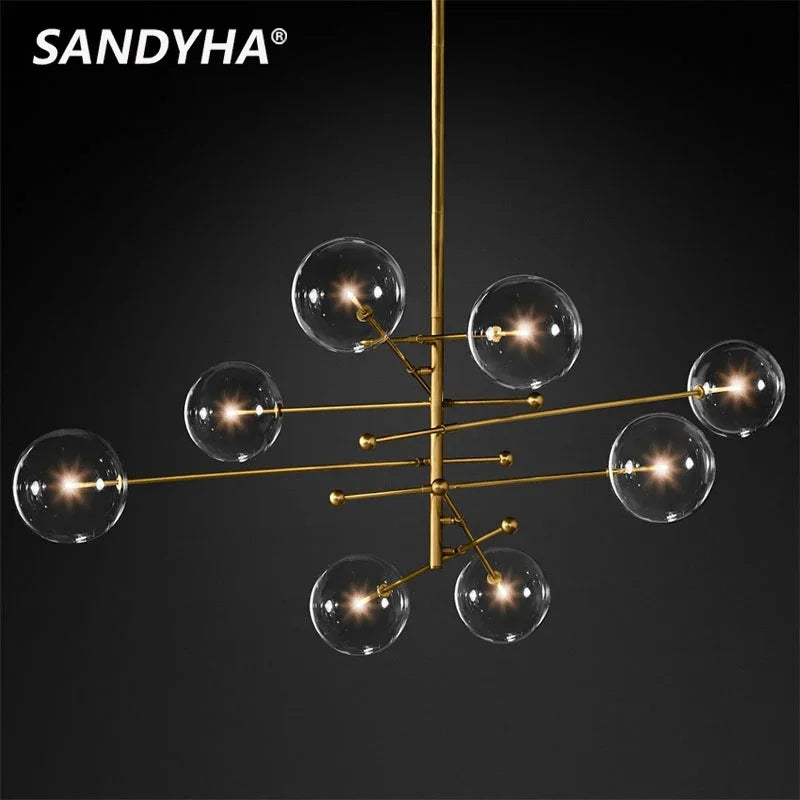 Suspension — SANDYHA Art moderne boule de verre lustres Design nordique noir or lampe à LED pour salon chambre décor à la maison suspension